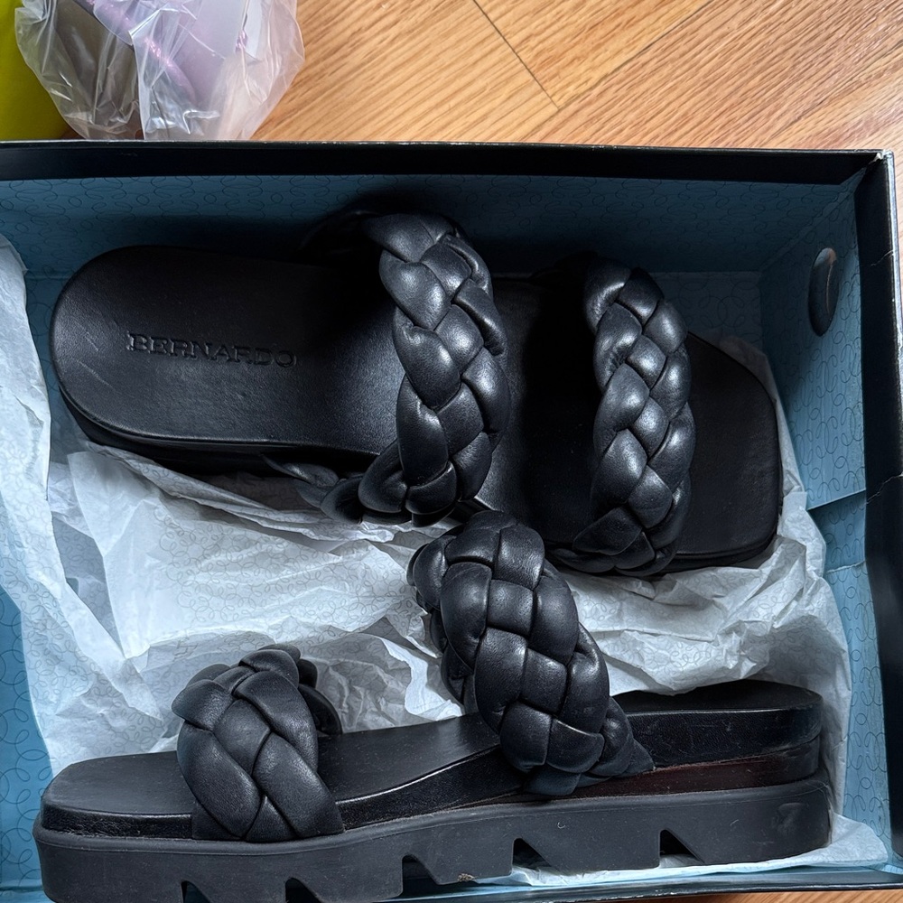 Bernardo Black Braided Slide Sandals